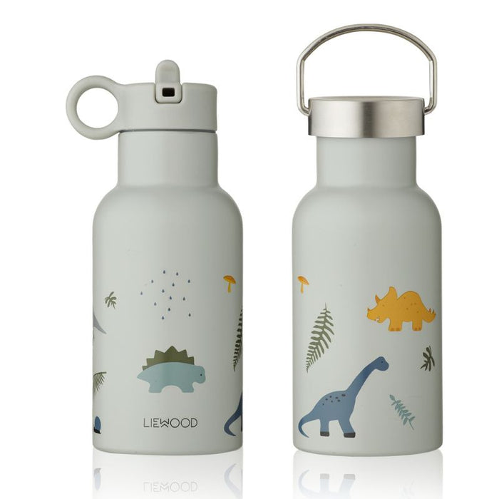 Kids Stainless Steel Thermos Anker Water Bottle - Dino dove blue mix par Liewood - Kitchen | Jourès
