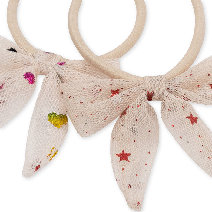 Tulle Bows Hair Ties - Pack of 4 - Heart of gold multi/Etoile pink sparkle par Konges Sløjd - Konges Sløjd | Jourès