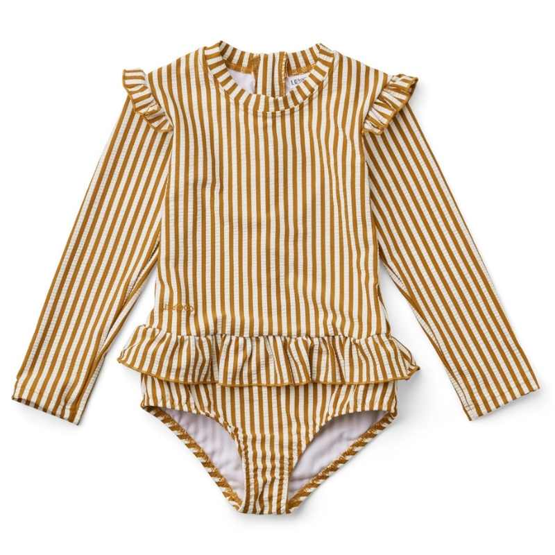 Sille Swim Jumpsuit Seersucker Stripe/Golden Caramel/White par