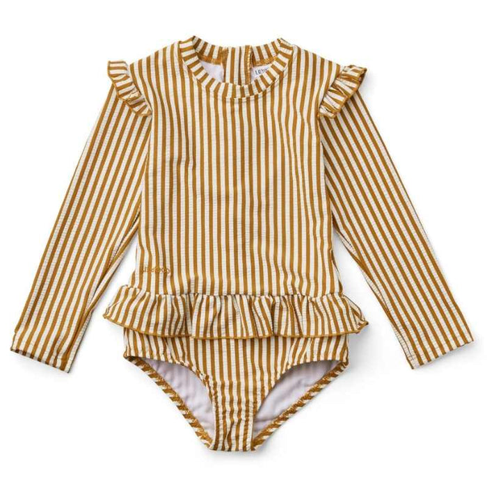 Sille Swim Jumpsuit Seersucker - Stripe/Golden Caramel/White par Liewood - Clothing | Jourès