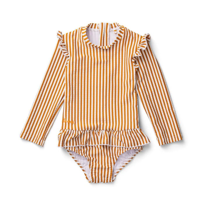 Sille Swim Jumpsuit Seersucker - Mustard/White par Liewood - Clothing | Jourès