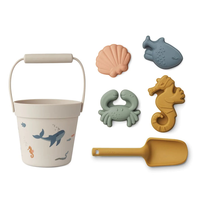 Silicone Dante beach set - Sea creatures / Sandy multi mix par Liewood - Bath toys | Jourès
