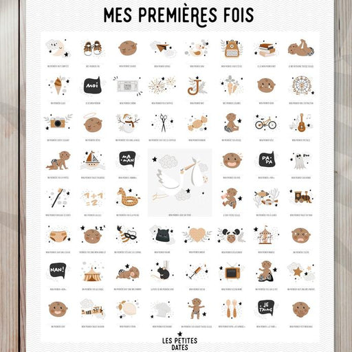 "Mes Premières Fois" Milestones poster and stamp - Dark skin par Les Petites Dates - Arts and Stationery | Jourès