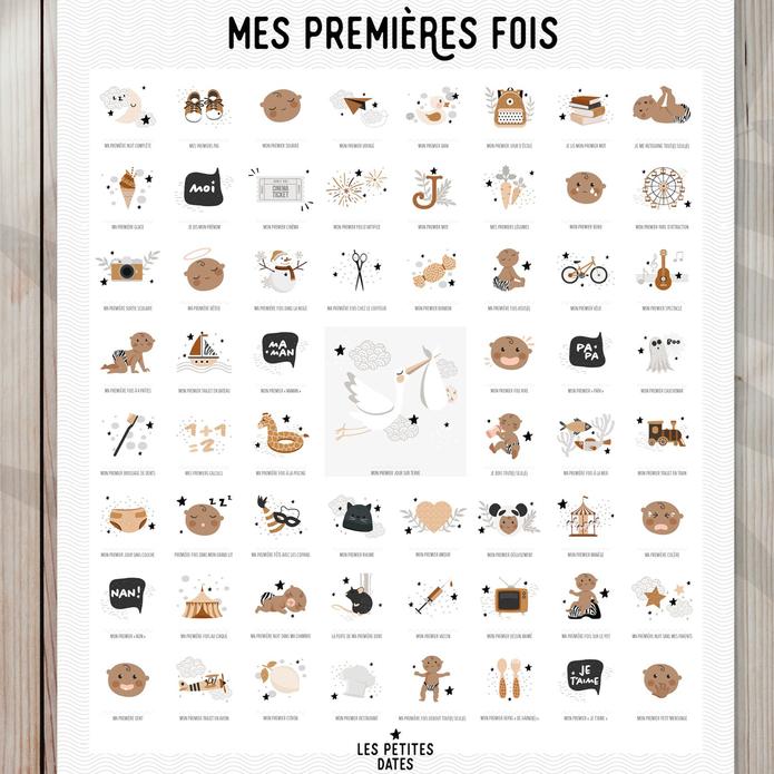 "Mes Premières Fois" Milestones poster and stamp - Dark skin par Les Petites Dates - Founder's favourite | Jourès