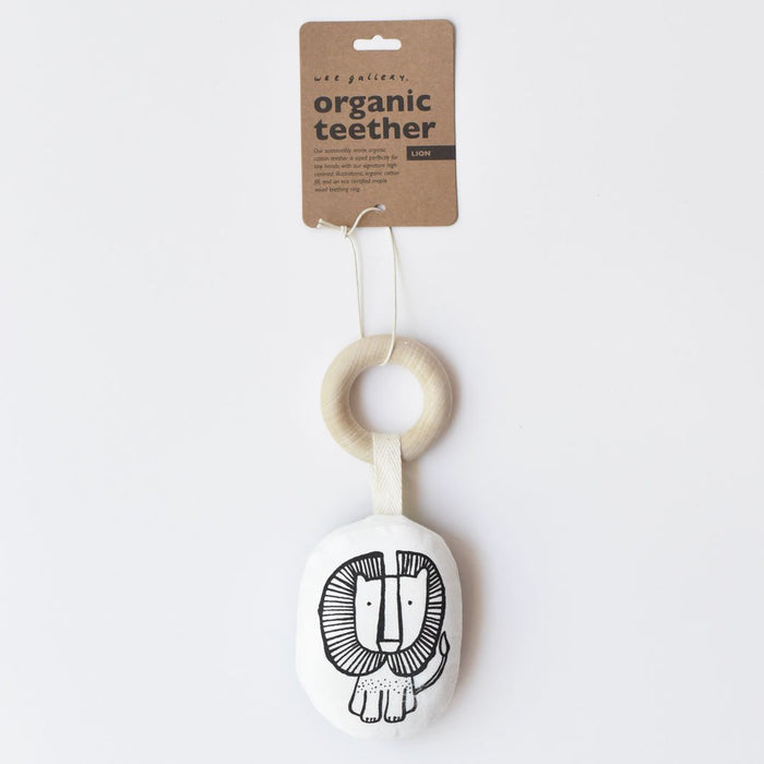 Organic teether with wooden ring - lion par Wee Gallery - Baby - 6 to 12 months | Jourès