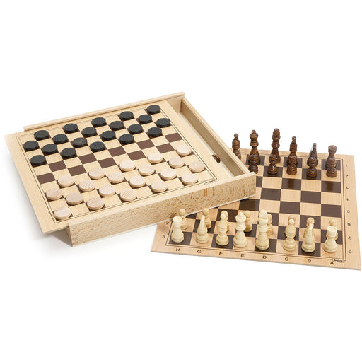Coffret en bois - Jeux de dames et échecs  par Jeujura - L'heure de jouer ! | Jourès
