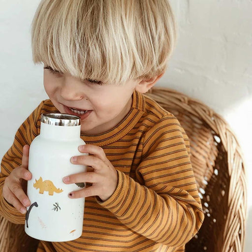 Kids Stainless Steel Thermos Anker Water Bottle - Dino dove blue mix par Liewood - Mealtime | Jourès