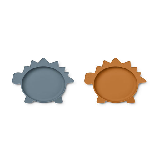 Olivia plate - 2 pack - Dino blue / Mustard par Liewood - The Dinosaures Collection | Jourès