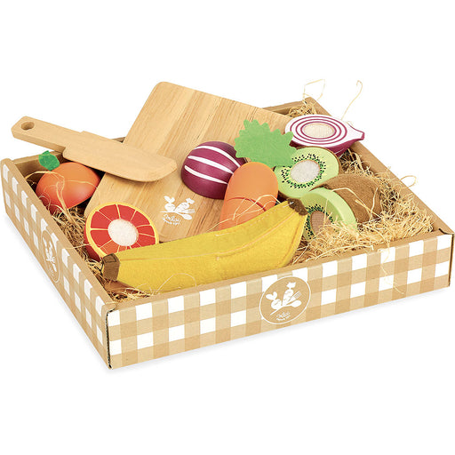 Coffret de fruits et légumes en bois avec planche à découper par Vilac - L'heure de jouer ! | Jourès